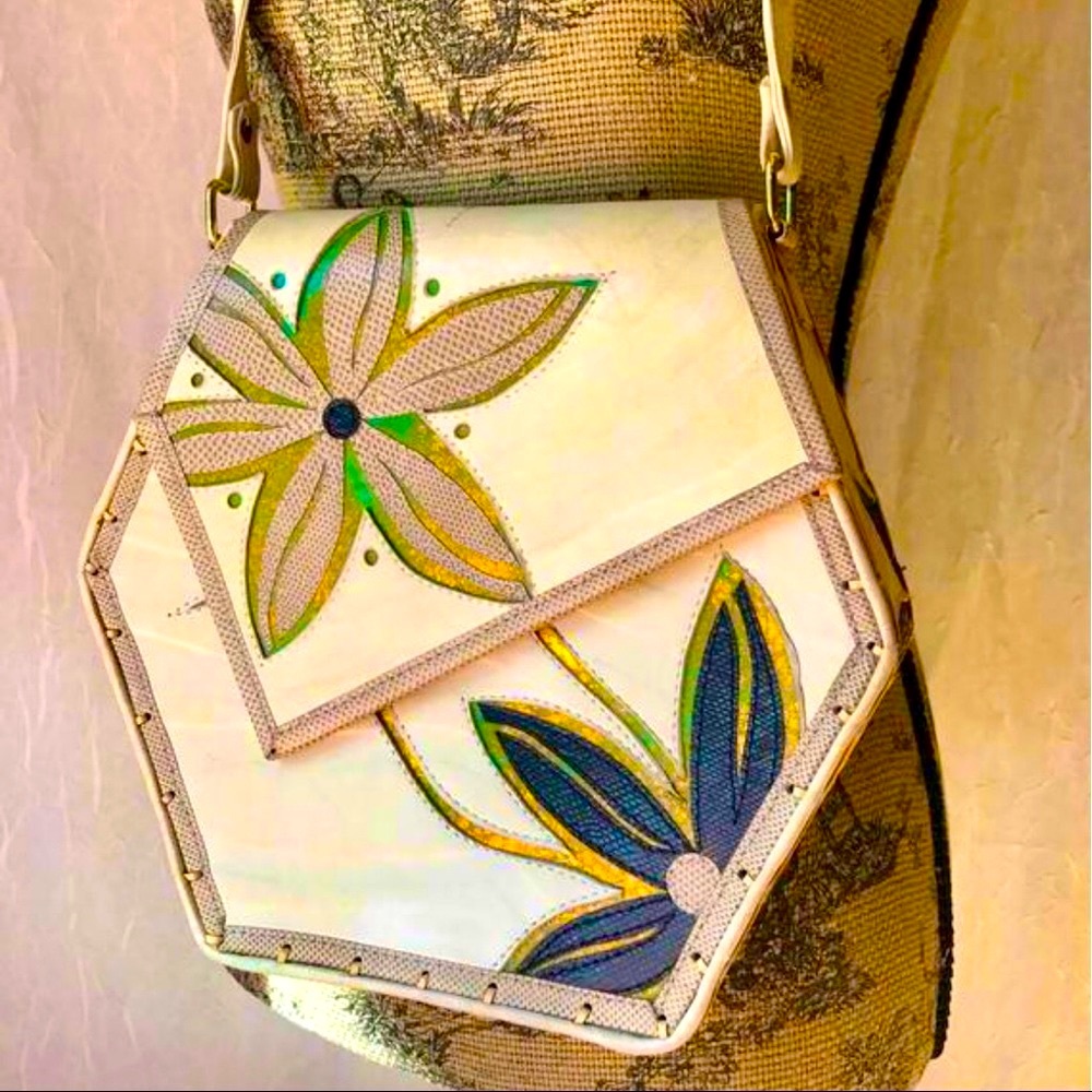 NWT Vintage MILLE FIORI Italy Leather Handbag Purse Flower